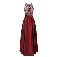 Women's Satin Evening Party Gowns Beading Long Formal Prom Dresses