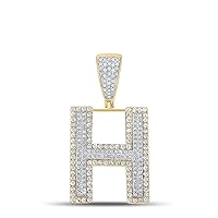 10K Two-tone Gold Mens Diamond Initial H Letter Charm Pendant 7/8 Ctw.