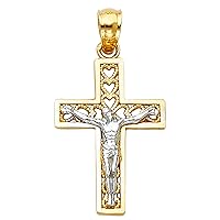 14K Two Tone Gold Jesus Crucifix Cross Religious Pendant - Crucifix Charm Polish Finish - Handmade Spiritual Symbol - Gold Stamped Fine Jewelry - Great Gift for Men & Women for Occasions, 21 x 14 mm, 1.2 gms
