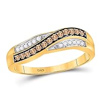 The Diamond Deal 10kt Yellow Gold Womens Round Brown Diamond Band Ring 1/4 Cttw