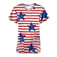 Juniors USA Flag Tops V Neck Blouses for Women Short Sleeve Work Scrub Medieval Tie Dye Fall Summer Shirt 2024