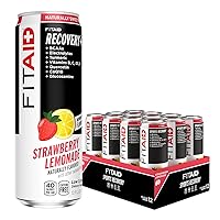 FITAID Post Workout Recovery Drink, Strawberry Lemonade, BCAAs, Glucosamine, Electrolytes, All In One Can, Paleo, Vegan & Gluten-Free, 40 Calories, 12 Fl Oz (Pack of 12)
