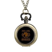 Just Love Horses Fashion Quartz Pocket Watch White Dial Arabic Numerals Scale Watch with Chain for Unisex