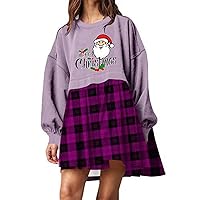 Santa Claus Graphic Women Oversized Sweatshirt Dress Long Sleeve Crewneck Pullover Tops Merry Christmas Mini Dresses