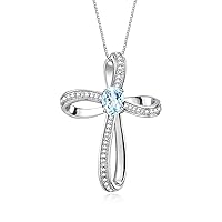 Rylos Sterling Silver Cross Necklace: Gemstone & Diamond Pendant, 18 Chain, 8X6MM Birthstone, Elegant Women's Jewelry