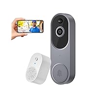 Silver Wireless 1080p Video Doorbell Camera, AI Human Detection, Live View, 2-Way Audio Included Chime Ring, 2.4G Wi-Fi, Night Vision, Cloud Storage, Indoor/Outdoor Surveillance Cam