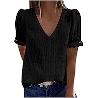 Summer Tops for Women Sale,Fashion Ladies Casual Solid Short Sleeve V-Neck Lace T-Shirt Blouse Tops Plus Size UK
