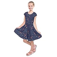 PattyCandy Girls Celestial Sky Galaxy Art Starry Night Designs Casual Short Sleeve Dress,Size:2-16