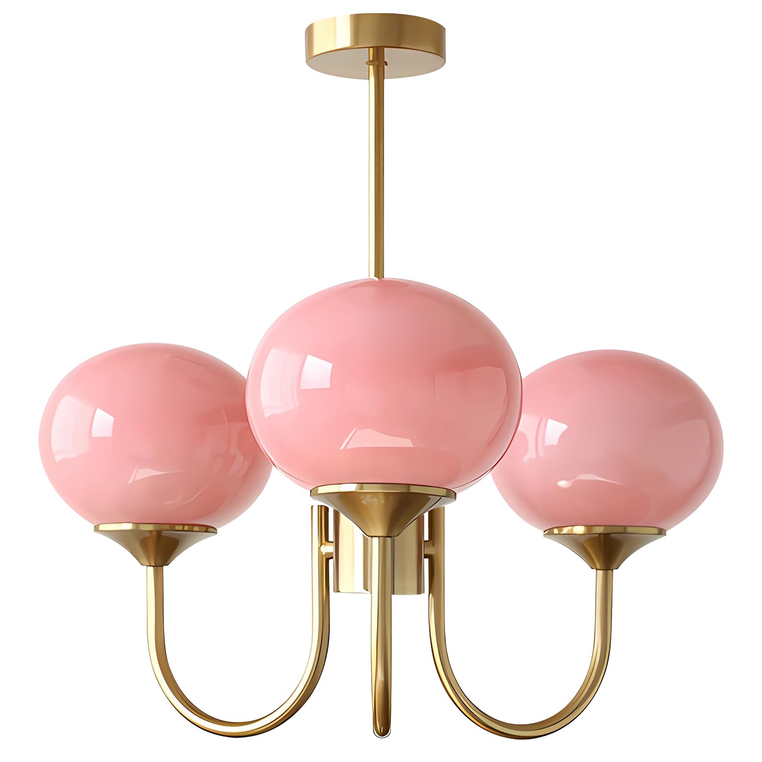 BOKT Modern 3-Lights Globe Sputnik Chandelier Mid Century Pink Glass Ball Pendant Light Fixture Brass Gold Chandelier Flush Mount Ceiling Light Nordic Pendant Lighting