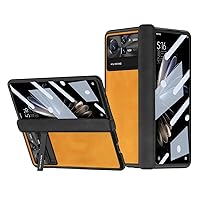 Mobile Cover, Premium PU Leather Case Compatible with Xiaomi Mix Fold 2 Magnetic Hinge Case with Built-in Screen Protector & Kickstand,Ultra Thin PC Shockproof Cover (Color : Yellow)