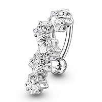 Fancy Multi Star Reverse Bar Dangling 925 Sterling Silver with Stainless Steel Belly Button Navel Rings