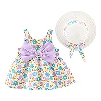 Toddler Baby Girls Hawaiian Holiday Dress + Straw Hat Rainbow Backless Tutu Sundress Birthday Party Princess Clothes