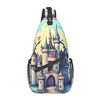 Fairytale Castle Printed Crossbody Sling Backpack,Casual Chest Bag Daypack,Crossbody Shoulder Bag For Travel Sports Hiking