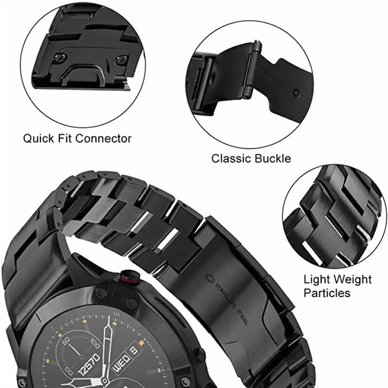 TRDYBSK Titanium Alloy Watchband QuickFit Wrist Straps for Garmin Fenix 7X 7 6 5 5X Plus/6 6X Pro 3 3HR/Forerunner 935 945 Watch 22 26mm Strap (Color : Black, Size : 22mm Fenix 5 5Plus)