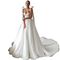 Women's Beach Tulle Wedding Dress Heart Neck Bridal Dress Backless Spaghetti Straps Floor Length Events Gowns