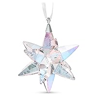Shimmer Star Ornament, Medium, Multicolored Swarovski Crystals on White Satin Ribbon, Part of the Swarovski Classic Collection