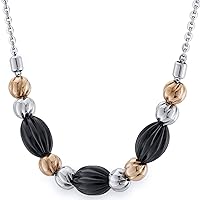 PEORA Designer Stainless Steel Necklace for Women, Black, Silver and Gold-tone Charm Beads, Hypoallergenic, 18 inch