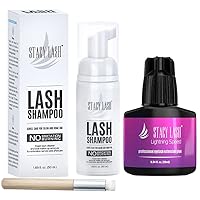 STACY LASH Lightning Speed Eyelash Extensions Glue 10ml + 50ml Shampoo / 0.3 Sec Drying time/Retention – 6-8 Weeks/Black Adhesive/Paraben & Sulfate Free Safe Makeup & Mascara Remover