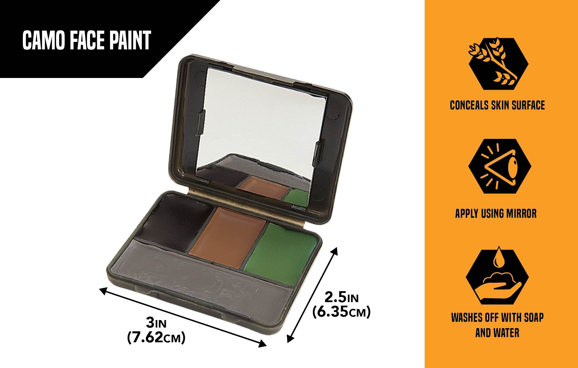 Allen Company - Camo Face Paint Set, Face Paint Stick and Liquid Face Paint (Black, Brown, Olive / Grey)