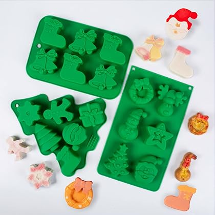 3-Piece Christmas Silicone Baking Mold, Christmas Tree Silicone Mold Is Suitable for Cakes, Candies, Chocolates, Handmade Soaps and Kitchen Baking Decoration,No-Stick Christmas Baking Trays Pan (A)