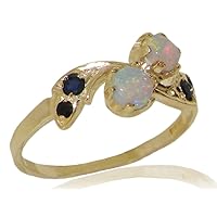 10k Yellow Gold Natural Opal & Sapphire Womens Band Ring - Sizes 4 to 12 Available
