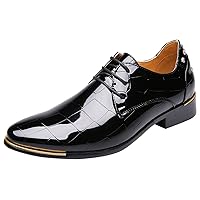 Dress Oxford Shoes for Men Pointed Toe Rivet Patent Leather Lace Up Derby Shoes Black Blue Red White