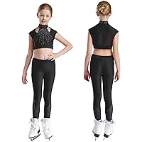 Kids Girl's Figure Skating Suit Sports Workout Dance Outfit Activewear Set Crop Tops with Practice Leggings