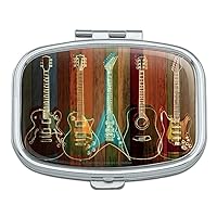 Guitars Electric Acoustic Rock and Roll Wood Paneling Rectangle Pill Case Trinket Gift Box