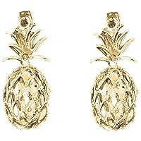 Fruit Earrings | 14K Yellow Gold 3D Pineapple Lever Back Earrings - Made in USA