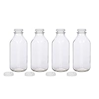 Glass Milk Bottles - USA Made 33.8 oz Jugs with Extra Lids - Set of 4