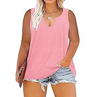 VISLILY Women's-Plus-Size-Tank-Tops Sleeveless Summer V Neck T Shirts Casual Loose Tunics Tee XL-5XL