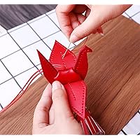 (Red DIY Leather Paper Cranes Making Kit Sewing Craft Kit,with All Accessories, Make Your Own Car Pendant Blessing Decoration
