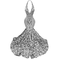 Sequin Evening Dress Rose Halter Sleeveless Mermaid Formal Prom Dress