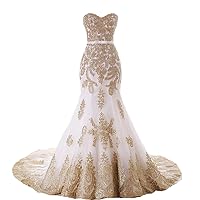 Mermaid Long Tulle Gold Lace Corset Sweetheart Wedding Dresses with Sash