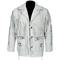 Men's Native American Western Jacket Suede Leather With Fringes & Beaded Coat