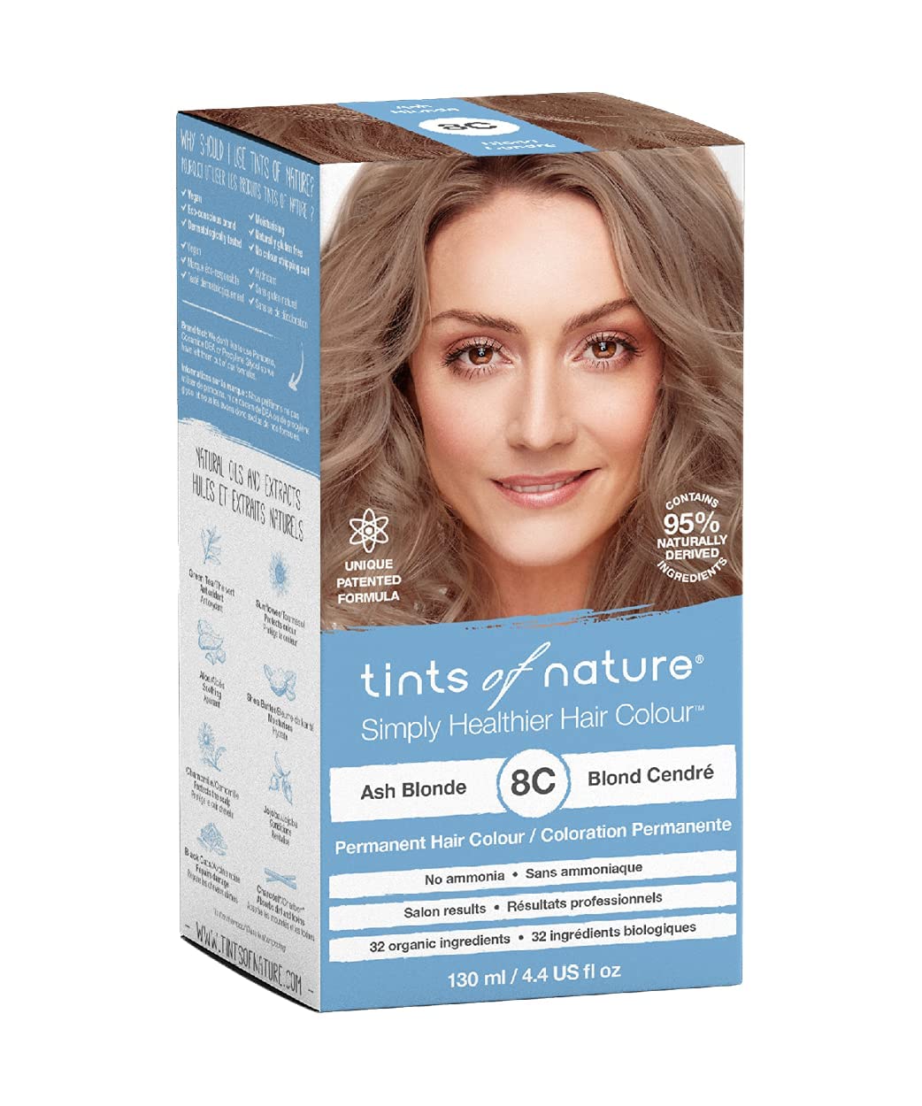 Tints of Nature Natural Permanent Hair Dye, Nourishes hair & Covers Greys, 1 x 130ml - 8N Light Blonde