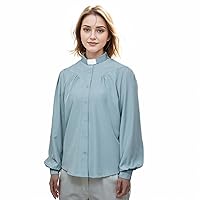Clergy Clerical Shirt for Women Priest Shirts Long Sleeve Button Down Ministers Blouse Casual Tops with Tab Collar