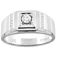 14K White Gold Men's Diamond Ring 0.21 cttw 3/8 inch wide, sizes 9-14