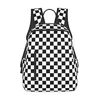 Black And White Checkered Print Simple And Lightweight Leisure Backpack, Men'S And Women'S Fashionable Travel Backpack