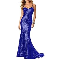Women's Spaghetti Straps Sequin Mermaid Prom Dresses Long Sweetheart Backless Evening Formal Gown