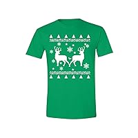 Men's Reindeer Snowflake Ugly Christmas Crewneck Short Sleeve T-Shirt