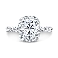 Siyaa Gems 3 CT Cushion Diamond Moissanite Engagement Ring Wedding Rings Eternity Band Vintage Solitaire Halo Hidden Prong Silver Jewelry Anniversary Promise Ring Gift