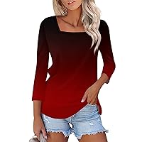 Elbow Sleeve Tops Women,3/4 Length Sleeve Workout Shirts Plain Basic Gym Blouse Square Neck Tunic Top Summer 2024