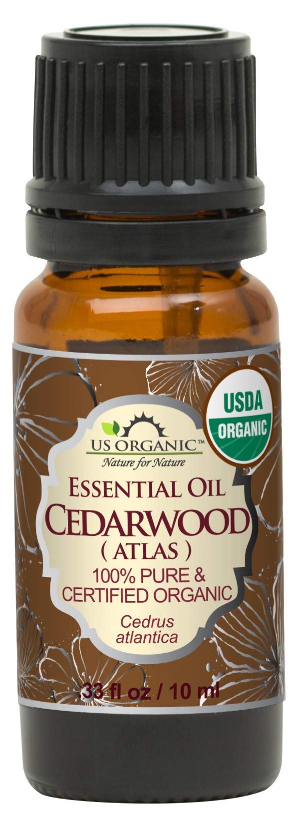 US Organic 100% Pure Cedarwood Essential Oil (Atlas) - USDA Certified Organic, Steam Distilled (More Size Variations Available) (10 ml / .33 fl oz)