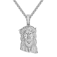 Master Of Bling VVS Moissanite Diamond 6.36Ct Sterling Silver Jesus Marquise Crown Pendant