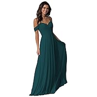 Women's Long Cold Shoulder Pleated Wedding Bridesmaid Dresses Off Shoulder Chiffon Prom Dress Teal US18W
