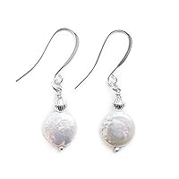 Pearl Drop Earrings; coin pearl, dainty pearl earrings, freshwater pearl