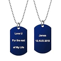 Photo Text Message Laser Engraving Personalized Pendant Dog Tag Stainless Steel Necklace Ball Chain 24''