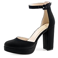 Ankis Black Platform Closed Toe Heels for Women, Womens Heels Closed Round Toe Chunky Block Pumps Shoes, 4 Inch