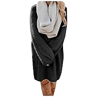 SNKSDGM Womens High Neck Long Balloon Sleeve Plus Size Rib Knitted Slouchy Wrap Pullover Tunic Tops Sweaters Mini Dresses